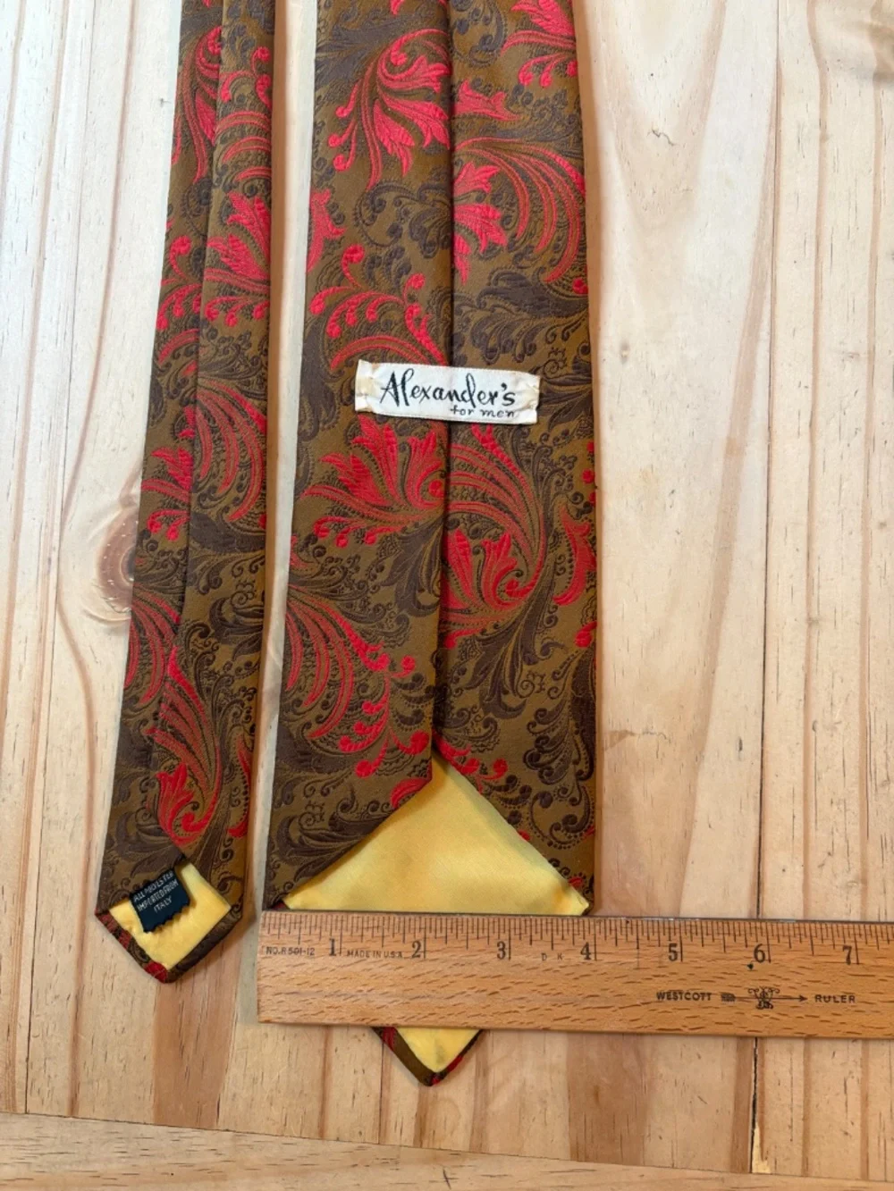 Vintage 60s 70s Alexander's For Men Brown Pink Paisley Tie 4